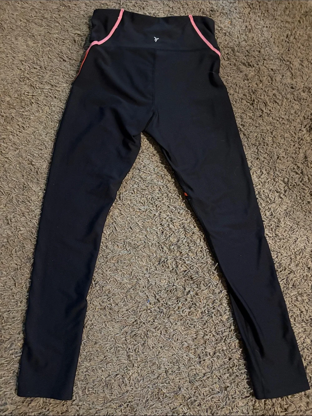 Old Navy Girls Black High-Rise Active Leggings with Pink Accent